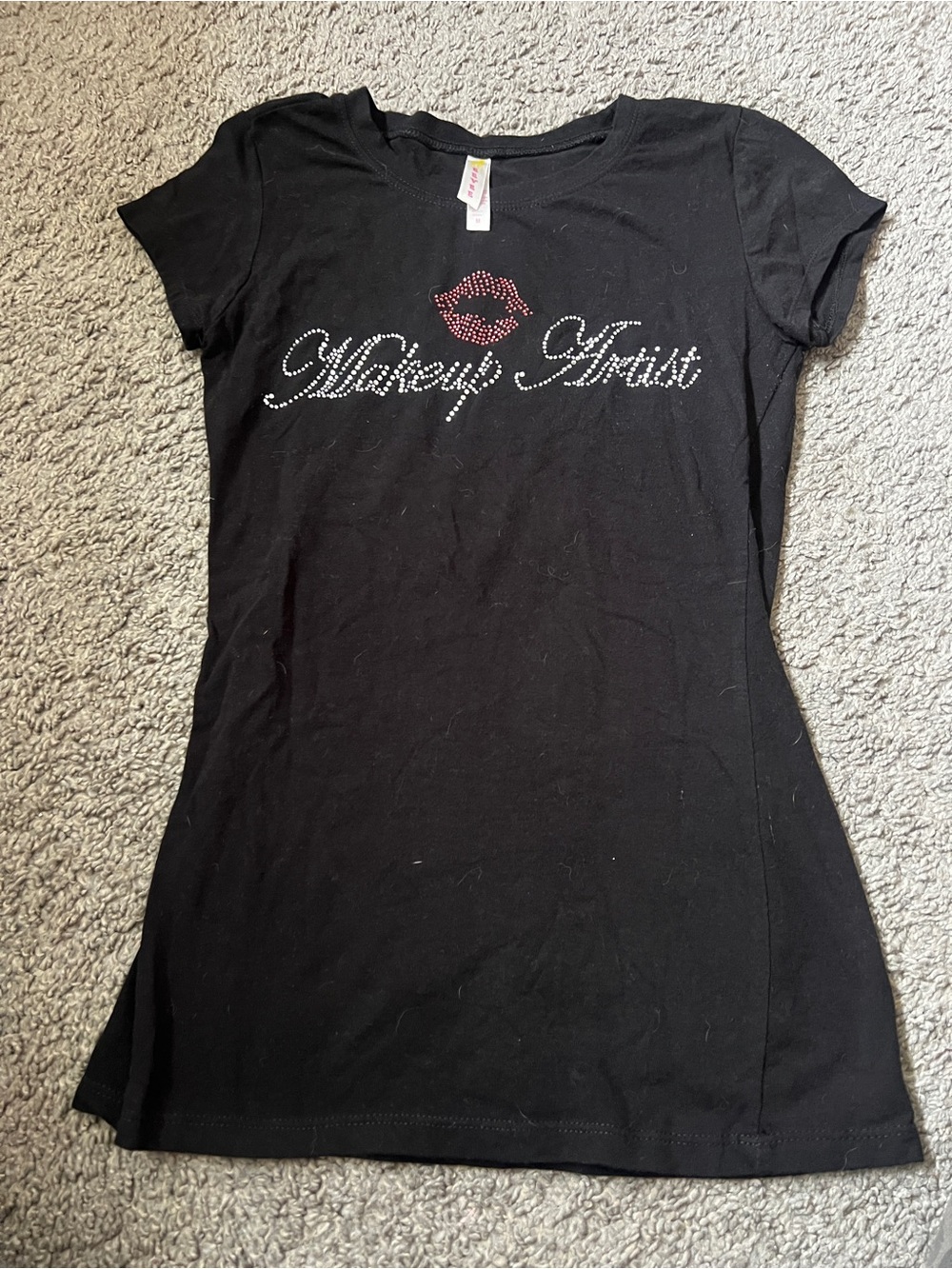 AKIRA Black Tee with Red Lip and Silver Rhinestone Script